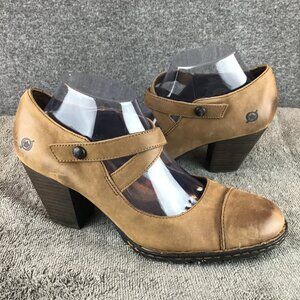 Born Varrow Mary Jane Brown Leather Slip On Heel Pump Sz 10